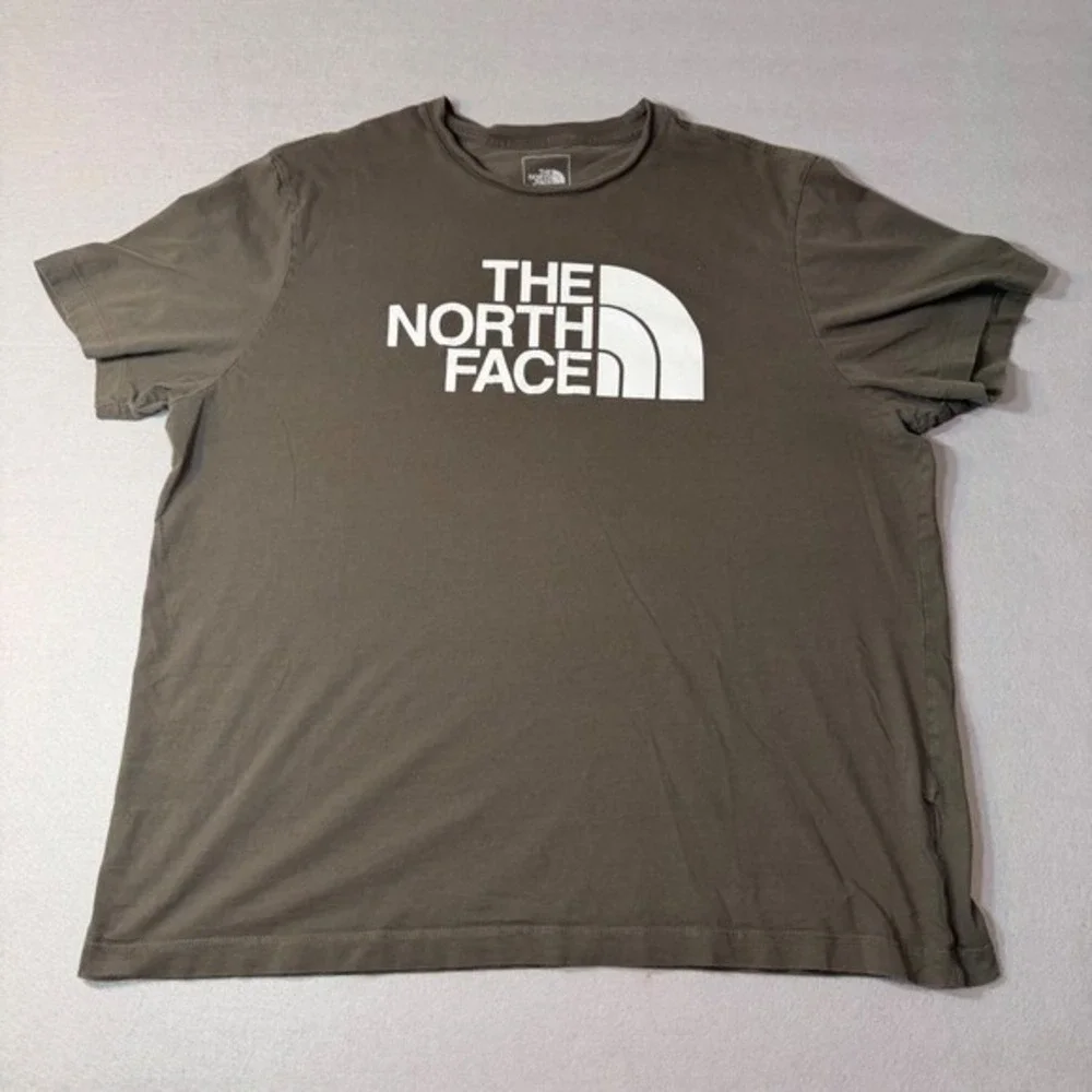 The North Face Logo Cotton Blend T Shirt Mens‎ XL Olive Green Outdoor Tee